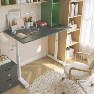 Sunvega Height Adjustable Hand Crank Sit Stand Home Office Desk for Study Room