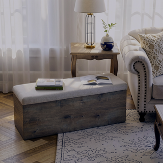 Sunvega Upholstered Wingback Bed with 54 Inch High Headboard in Textured Ivory Canvas Chenille