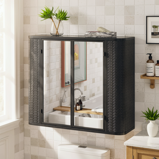 Sunvega Wall-Mounted Bathroom Cabinet with 2 Mirrored Doors and Open Shelf