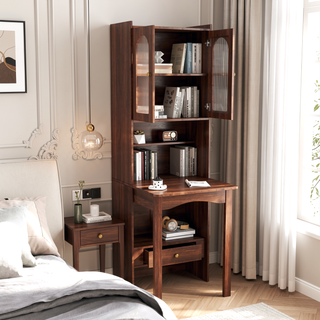 Sunvega Fold-Out Convertible Writing Table Desk Cabinet with Shelf and Drawer