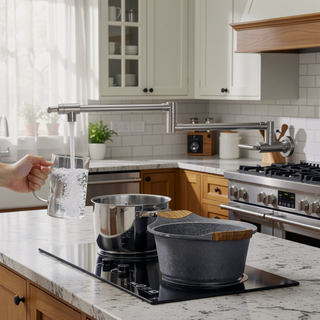 Sunvega Brass Wall Mounted Pot Filler Faucet with Stretchable Double Joint Swing Arms