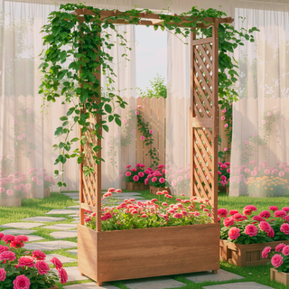 Sunvega Raised Garden Bed with Arch Trellis for Vine Climbing and Hanging Plants