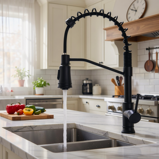 Sunvega Single Handle Pull Out Kitchen Faucet in Black Stainless Steel