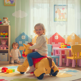 Sunvega ASTM-F963 Certified Spring Rocking Horse with Plush Fabric and Animal Sounds