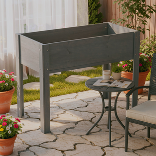 Sunvega Natural Solid Wood Raised Garden Bed with Legs for Outdoor Plants Flowers Fruits Vegetable Herb Growing