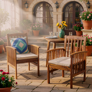Sunvega Acacia Wood Dining Chairs with Water Resistant Cushions for Patio