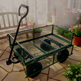 Sunvega Garden Cart with Inflatable Tires and Spacious Bed for Yard Work