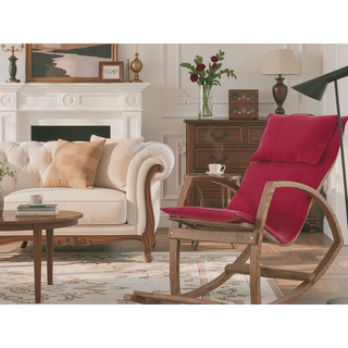Sunvega Modern Rocking Chair With Wooden Frame And Plush Red Cushion For Living Room