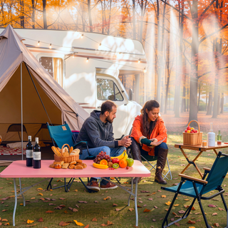 Sunvega 8ft Pink Folding Table with Waterproof Top and Foldable Design for Camping