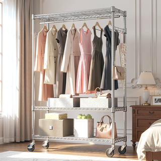 Sunvega Heavy Duty Rolling Garment Rack with Wheels and Adjustable Height for Versatile Use