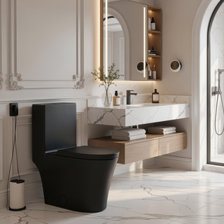 Sunvega Modern Matte Black Elongated One Piece Toilet with Dual Flush System