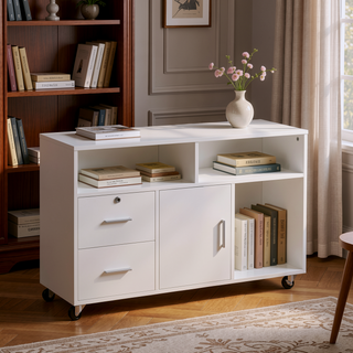 Sunvega Mobile Office Printer Stand with Locking Drawer and Storage Cabinet on Wheels