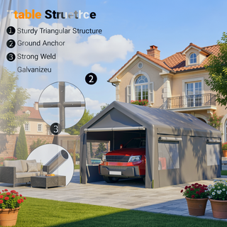 Sunvega Heavy Duty 10x20 FT Waterproof Carport Canopy with Removable Sidewalls and Roll-up Windows