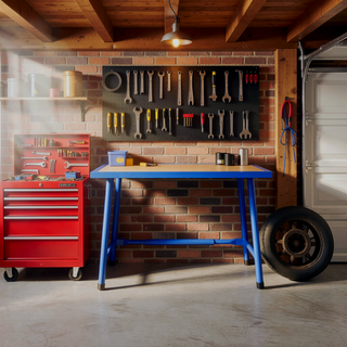 Sunvega Foldable Work Bench with Steel Frame and Wooden Panel for Workshop Garage