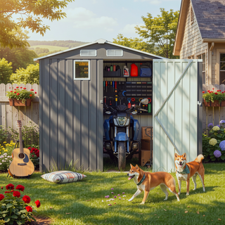 Sunvega Outdoor Steel Storage Shed with Lockable Doors and Clear Window for Garden