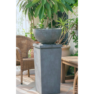 Sunvega Polyresin Gray Zen Bowl Water Fountain Outdoor Bird Feeder and Bath