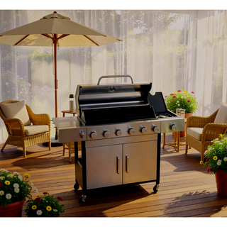 Sunvega 6-Burner Propane Gas Grill With Stainless Steel Side Burner
