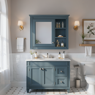 Sunvega Modern Wall Mounted Mirror Cabinet with 3 Open Shelves for Bathroom Storage