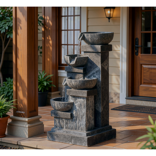Sunvega 3-Tier Outdoor Waterfall Fountain with LED Lights and Adjustable Water Flow