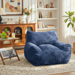 Sunvega Oversized Comfy Beige Bean Bag Chair with Supportive Armrests for Living Room