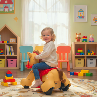 Sunvega ASTM-F963 Certified Spring Rocking Horse with Plush Fabric and Animal Sounds