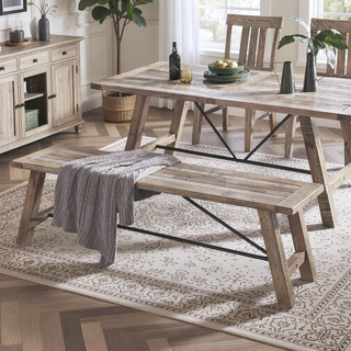 Sunvega Country-Inspired Solid Wood Dining Table with Metal Stretchers Seats 6