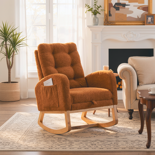 Sunvega Upholstered High Back Rocking Chair with Footrest and Side Storage Pocket