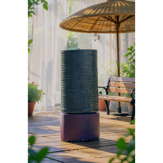 Sunvega Large Concrete Ribbed Water Fountain with Bird Feeder and Modern Industrial Style