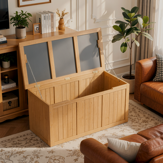 Sunvega 67 Gallon Outdoor Wooden Deck Box with Seat and Table Top