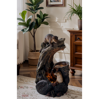 Sunvega Decorative Brown Water Fountain with Otter Design Light and Pump