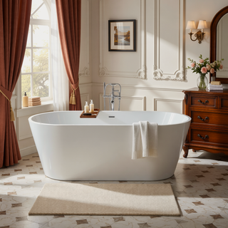 Sunvega Premium High-back Oval Acrylic Freestanding Soaker Bathtub Non-Slip Easy Clean