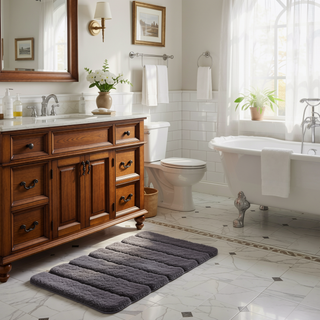 Sunvega Soft Fade Resistant Non Skid Bath Rug with High Low Stripe Design
