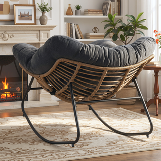 Sunvega Wicker Papasan Lounge Rocking Chair for Indoor and Outdoor Relaxation