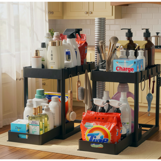 Sunvega Two-Tier Extendable Sink Shelf for Maximizing Cabinet Storage Space