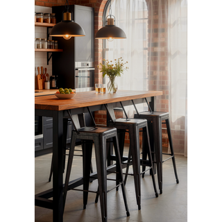 Sunvega Industrial Metal Barstools with Bucket Back and 4 Leg Design Set of 2