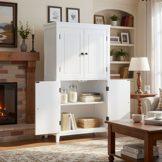 Sunvega Freestanding Bathroom Storage Cabinet with 4 Doors and Adjustable Shelves