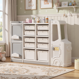 Sunvega Kids Toy Storage Cabinet with Wheels and Removable Bins