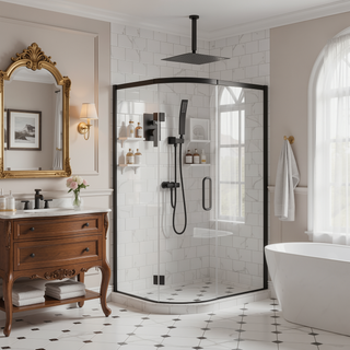 Sunvega Matte Black Wall Mount Shower System with High Pressure Rain and Handheld