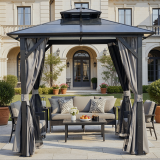 Sunvega 8x8FT Hardtop BBQ Grill Gazebo with UV-Resistant Polycarbonate Roof for Patio