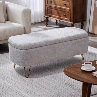 Sunvega Modern Upholstered Padded Storage Ottoman Bench with Gold Legs for Bedroom
