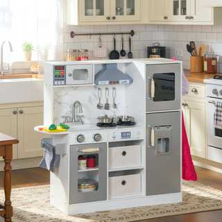 Sunvega Kids Kitchen Playset with Lights Sounds Apron Chef Hat Ice Maker Microwave