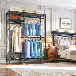 Sunvega Heavy Duty Freestanding Clothes Rack with 6 Adjustable Wire Shelves and 3 Rails