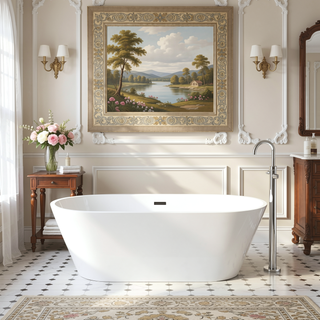 Sunvega 59 Inch Acrylic Freestanding Soaking Tub with Gold Overflow Drain