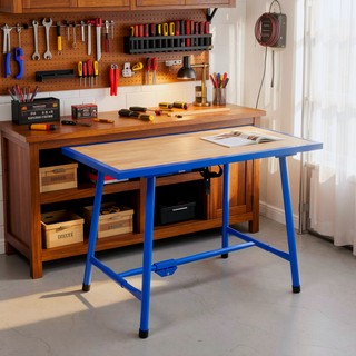 Sunvega Foldable Work Bench with Steel Frame and Wooden Panel for Workshop Garage