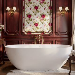 Sunvega 59 Inch Freestanding Solid Surface Soaking Bathtub with Overflow Drain for Contemporary Bathroom