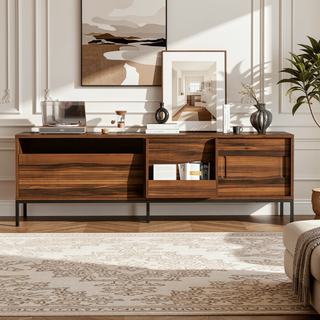 Sunvega 70.8" Modern TV Stand with Sliding Doors, Storage Drawer, and Adjustable Shelves