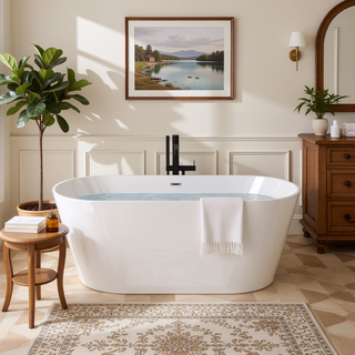 Sunvega 55 Inch Freestanding Acrylic Soaking Bathtub with Superior Insulation and Modern Design