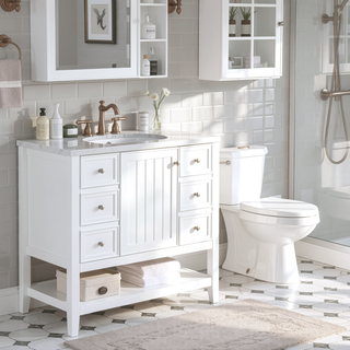 Sunvega 36 Inch Bathroom Vanity Cabinet Base with Drawers and Open Shelf in Black