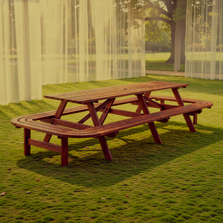 Sunvega 95-Inch Solid Hardwood Outdoor Picnic Table Set with Benches for 12