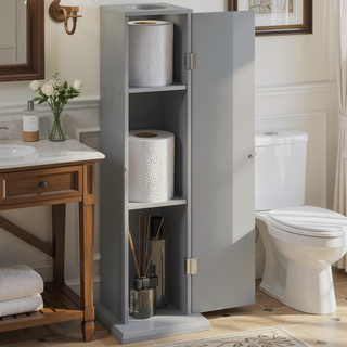 Sunvega Modern Country Bathroom Corner Floor Cabinet with Doors and Shelves